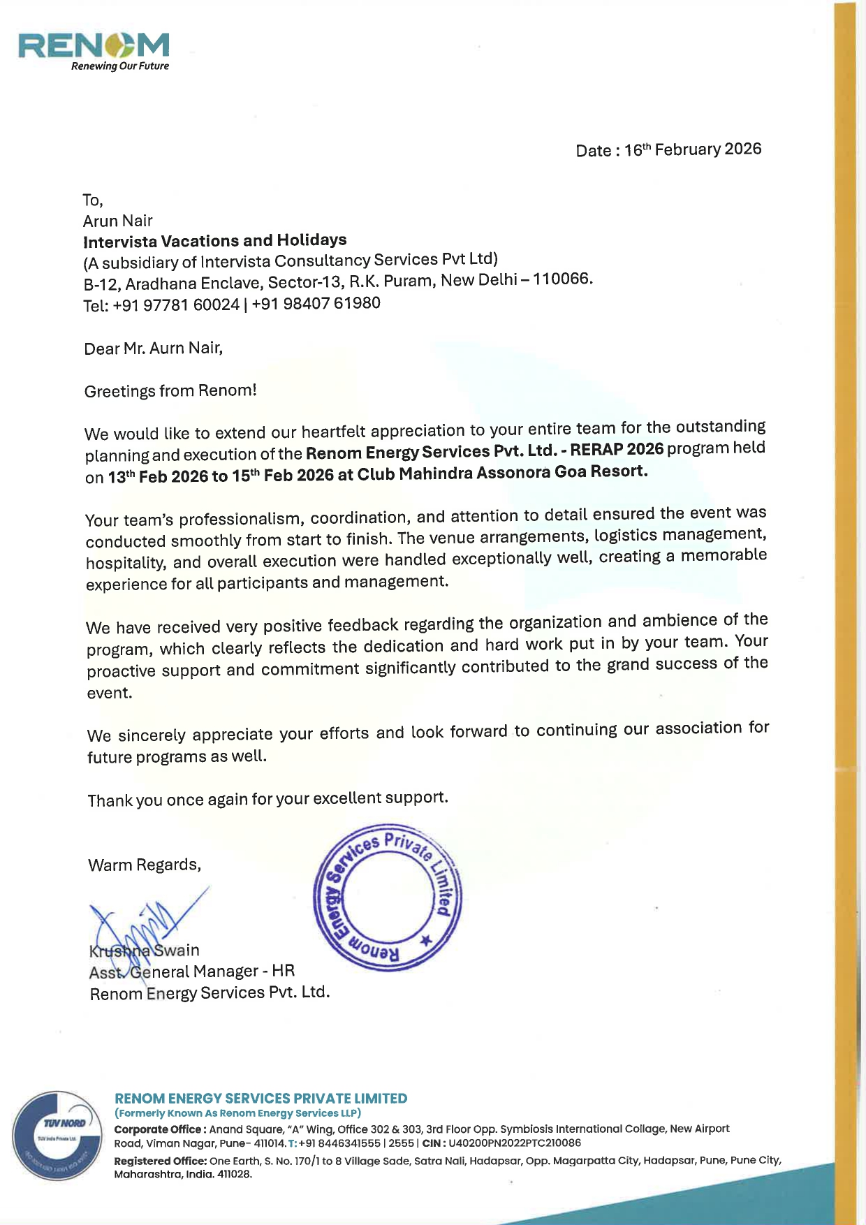Appreciation Letter
